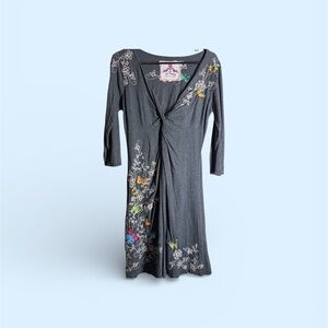 Floral Embroidered Charcoal Dress